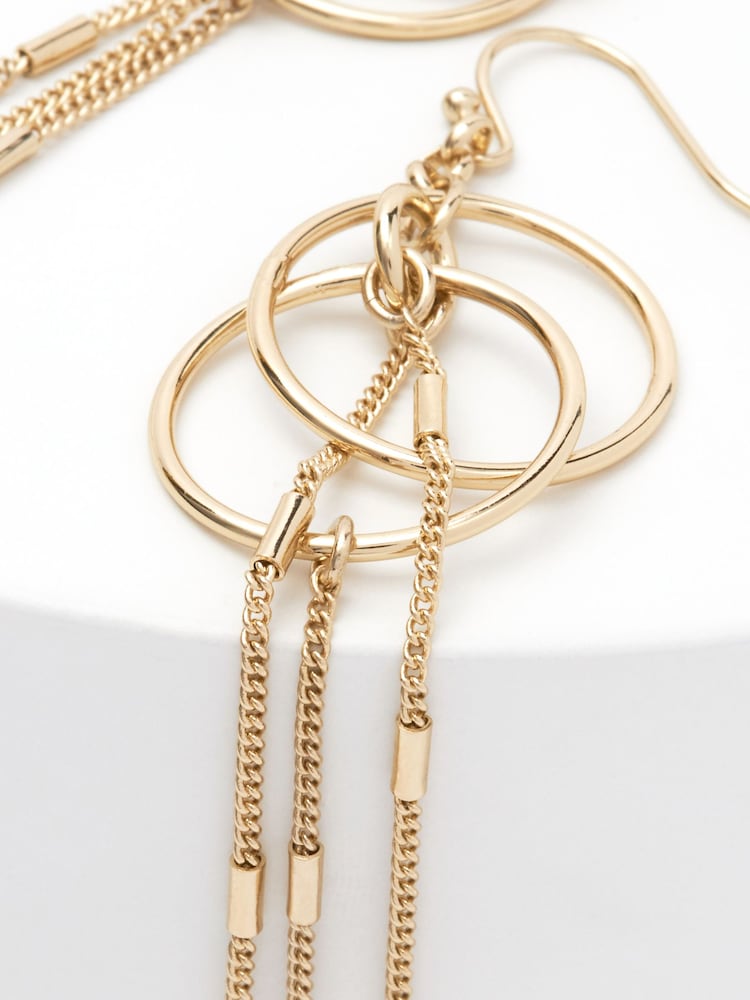 Gold Tone Circle Chain Drop Earrings - Image 2 of 4