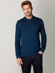 Teal Blue Oxford Long Sleeve Pique Polo Shirt - Image 1 of 5