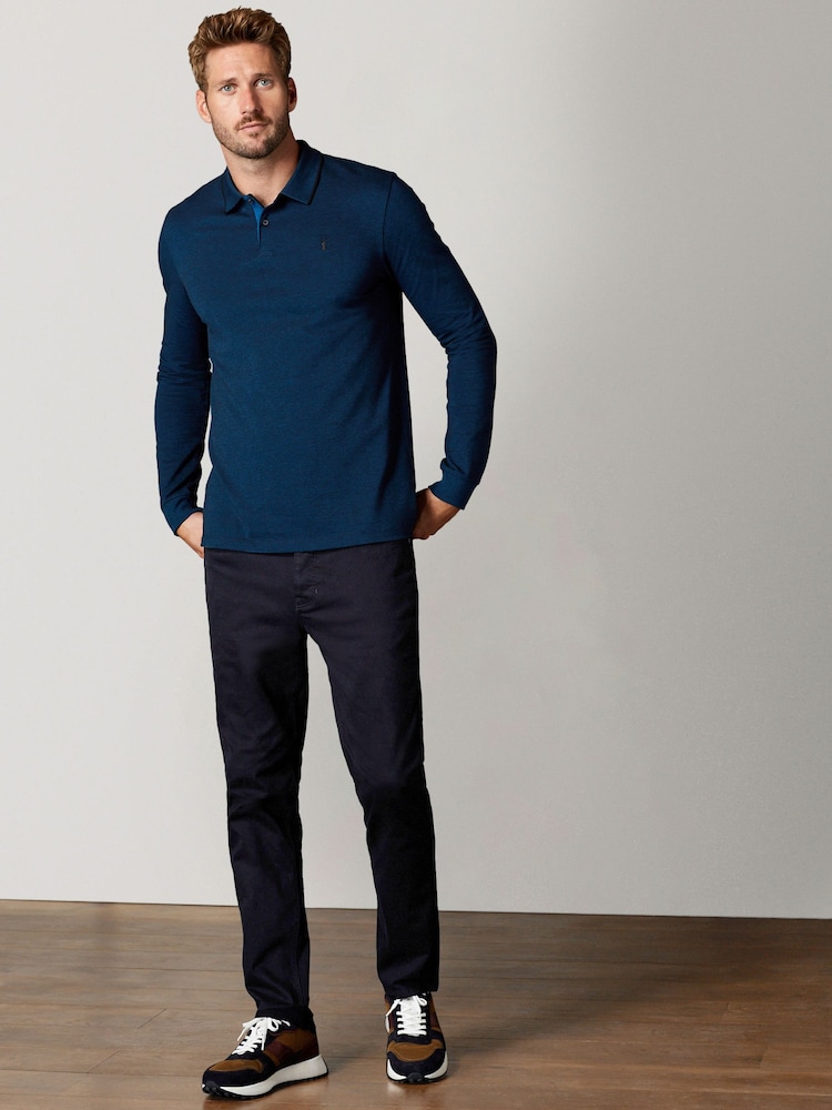 Teal Blue Oxford Long Sleeve Pique Polo Shirt - Image 2 of 5