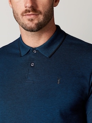 Teal Blue Oxford Long Sleeve Pique Polo Shirt - Image 4 of 5