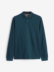 Teal Blue Oxford Long Sleeve Pique Polo Shirt - Image 5 of 5