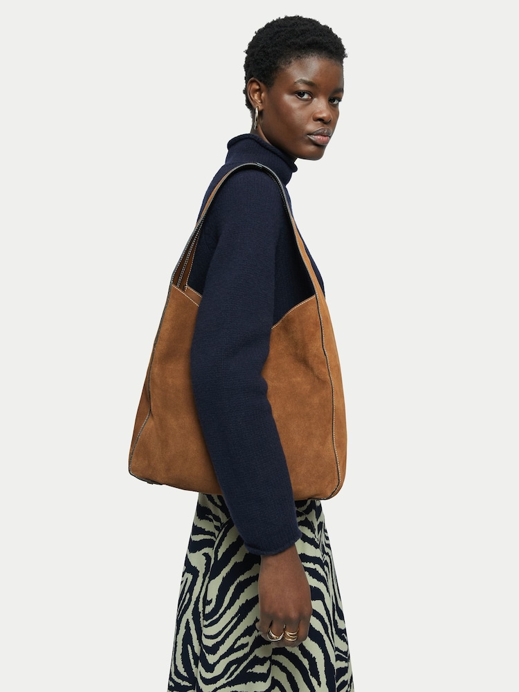 Jigsaw Brown Suede Womens Leather Slouch Bag - Image 6 of 6