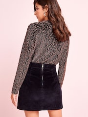 Charcoal Grey Velvet Mini Skirt - Image 3 of 5