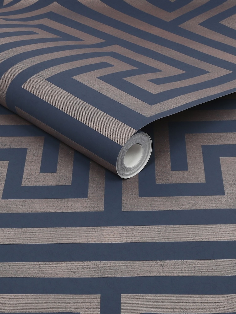 Navy Chic Geometric Fretwork 10M Wallpaper - Image 4 of 4 Navy Chic Geometric Fretwork 10M Wallpaper - Image 4 of 4