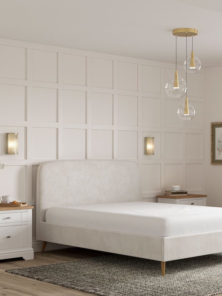 Natural Oyster Plush Chenille Matson Upholstered Bed Frame - Image 2 of 8