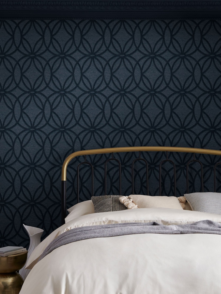 Navy Geometric Luxe 10M Wallpaper - Image 1 of 4