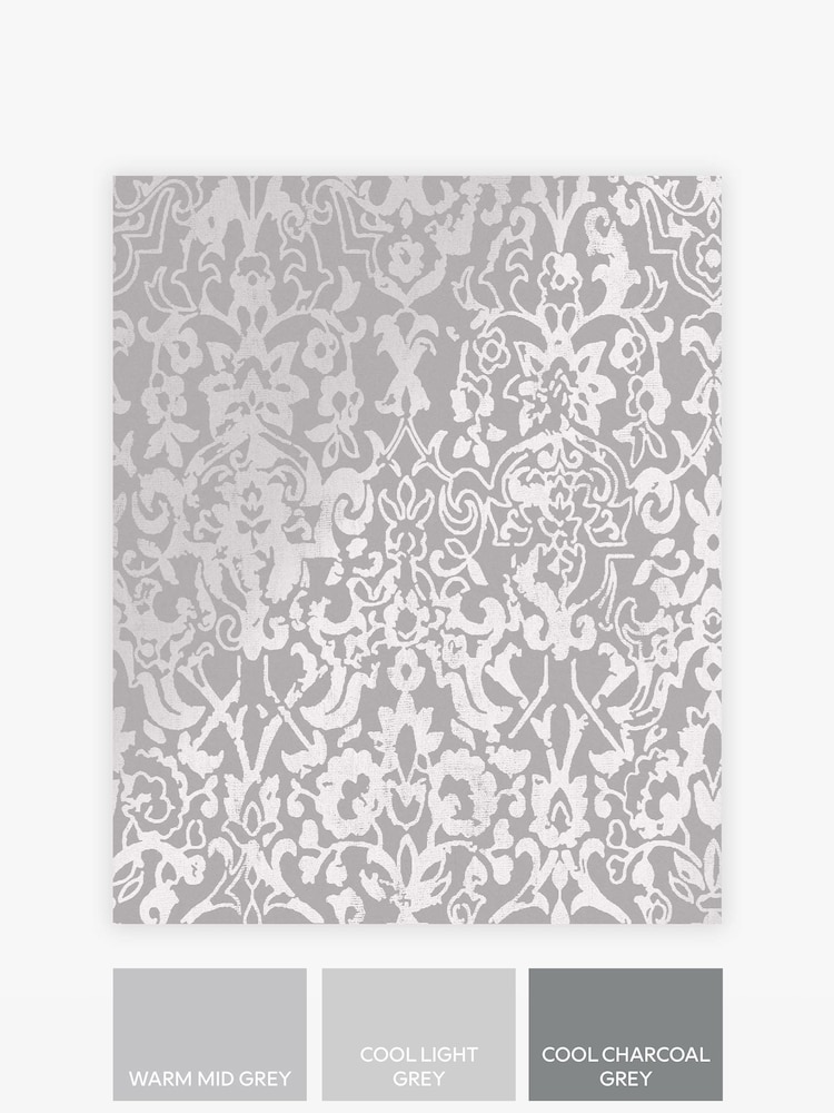 Grey Majestic Damask 10M Wallpaper - Image 3 of 4