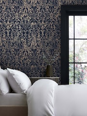 Blue Majestic Damask 10M Wallpaper - Image 1 of 4