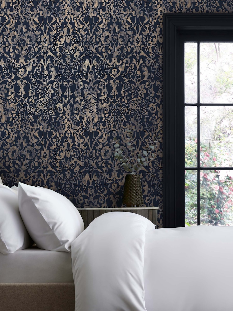 Blue Majestic Damask 10M Wallpaper - Image 1 of 4
