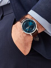 Brown/Navy Classic Signature Watch With Leather Strap - Image 1 of 4