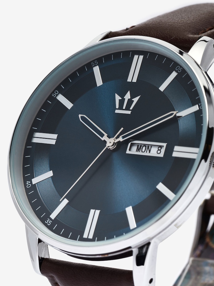 Brown/Navy Classic Signature Watch With Leather Strap - Image 4 of 4