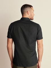 Black Standard Collar Linen Blend Short Sleeve Shirt - Image 3 of 8