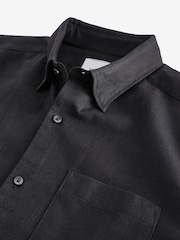 Black Standard Collar Linen Blend Short Sleeve Shirt - Image 7 of 8