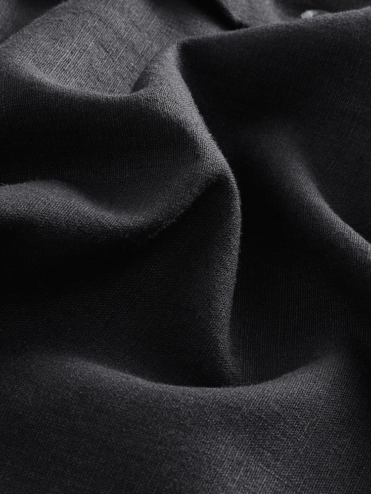 Black Standard Collar Linen Blend Short Sleeve Shirt - Image 8 of 8