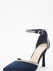 Quiz Blue Satin Diamante Trim Court Heels - Image 2 of 4