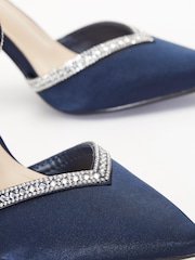 Quiz Blue Satin Diamante Trim Court Heels - Image 4 of 4