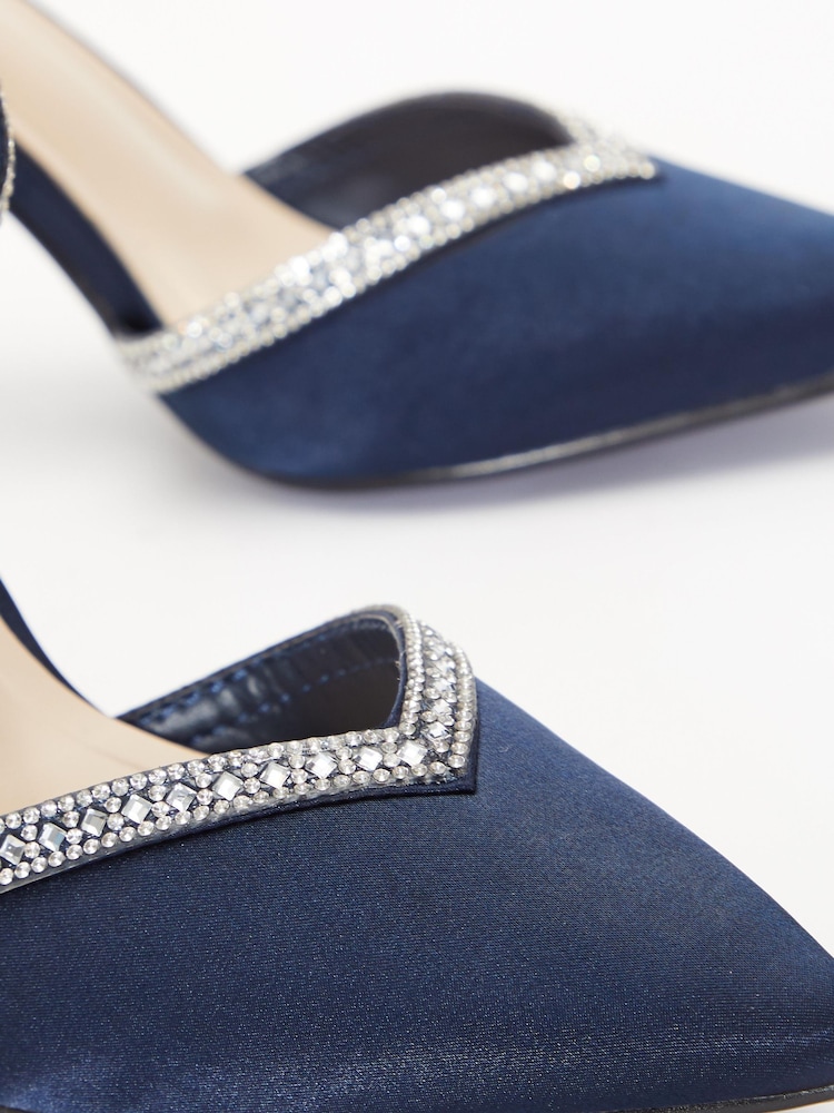 Quiz Blue Satin Diamante Trim Court Heels - Image 4 of 4