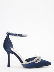 Quiz Blue Satin Bow Court Heels - Image 1 of 5