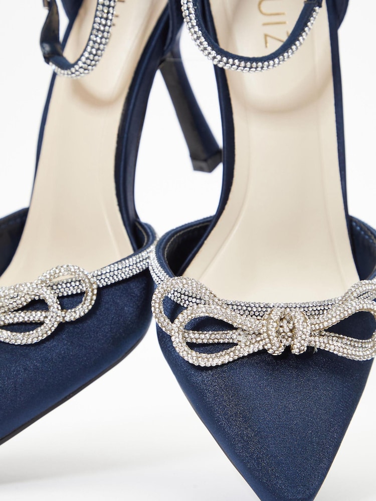 Quiz Blue Satin Bow Court Heels - Image 5 of 5