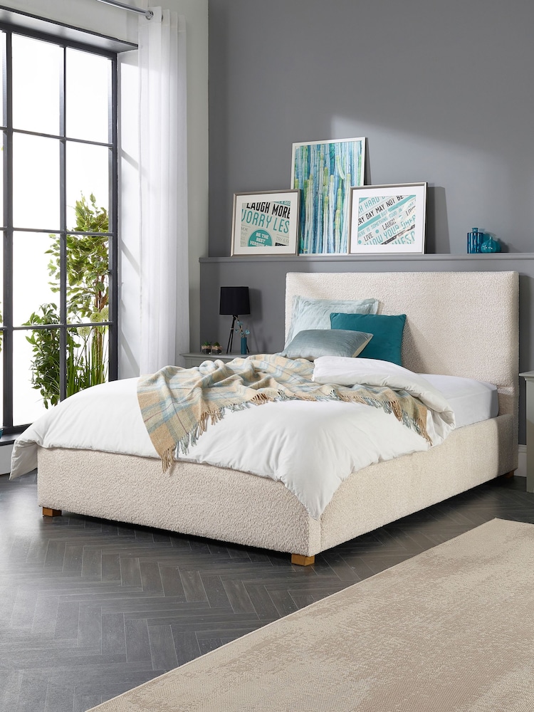 Aspire Furniture Cream Bouclé Upholstered Garland End Lift Ottoman Storage Bed - Image 1 of 5