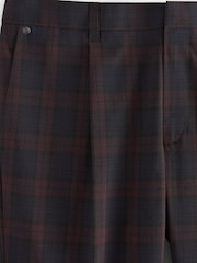 Navy Blue/Burgundy Red Slim Tapered Trimmed Check Trousers - Image 8 of 9