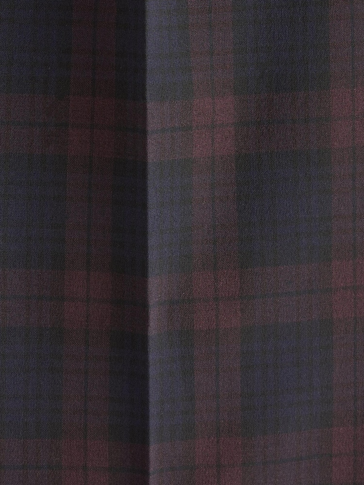 Navy Blue/Burgundy Red Slim Tapered Trimmed Check Trousers - Image 9 of 9