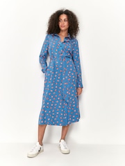 Khost Clothing Blue Lips Print Midi Shirt Dress - Image 1 of 3