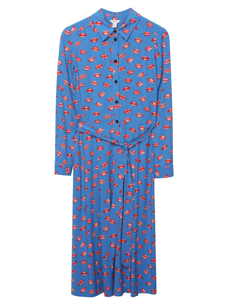 Khost Clothing Blue Lips Print Midi Shirt Dress - Image 3 of 3