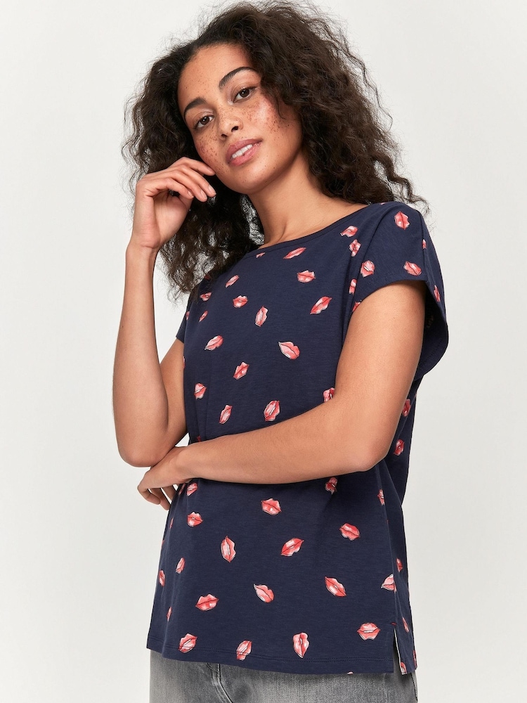 Синяя футболка с короткими рукавами и принтом губ Khost Clothing - Изображение 1 из 5