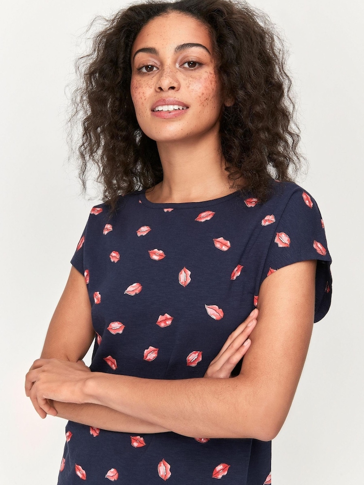 Синяя футболка с короткими рукавами и принтом губ Khost Clothing - Изображение 2 из 5