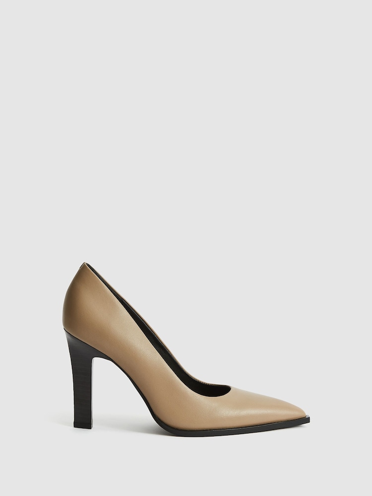 Reiss Taupe Ada Court Leather Court Shoes - Image 1 of 7