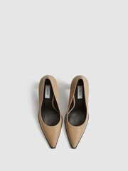 Reiss Taupe Ada Court Leather Court Shoes - Image 3 of 7