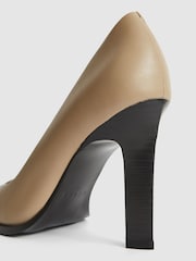 Reiss Taupe Ada Court Leather Court Shoes - Image 6 of 7