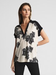 Reiss Cream/Black Daria Printed Open Collar Top - Image 6 of 6