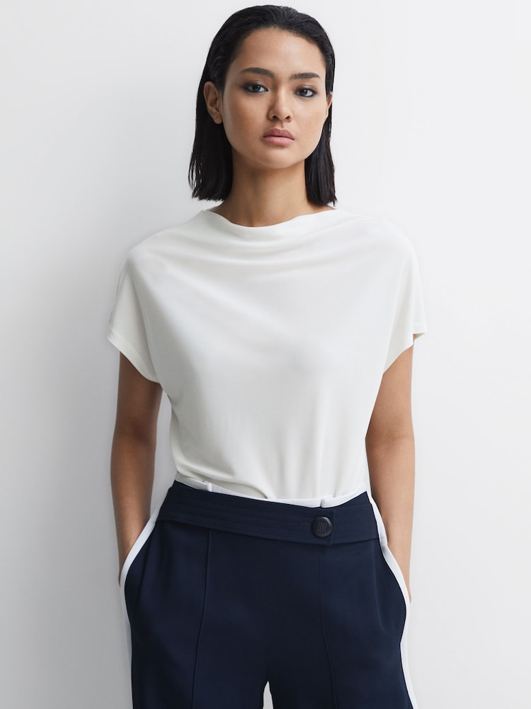 Reiss Cream Poppy High Neck Jersey Top - Image 1 of 4
