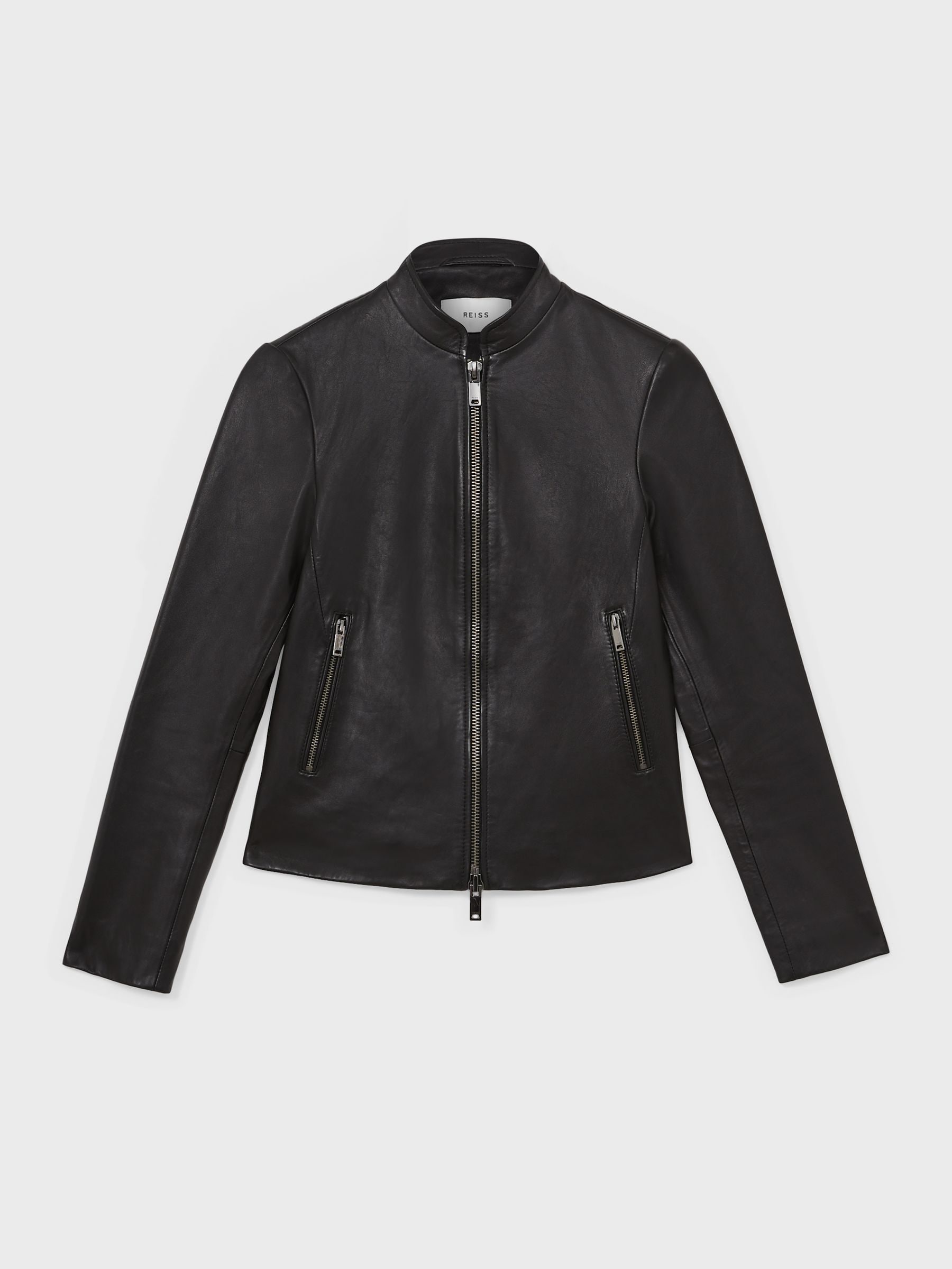 上品スタイル Allie Black Reiss Buy Leather from Jacket Biker Collarless ジャケット・アウター