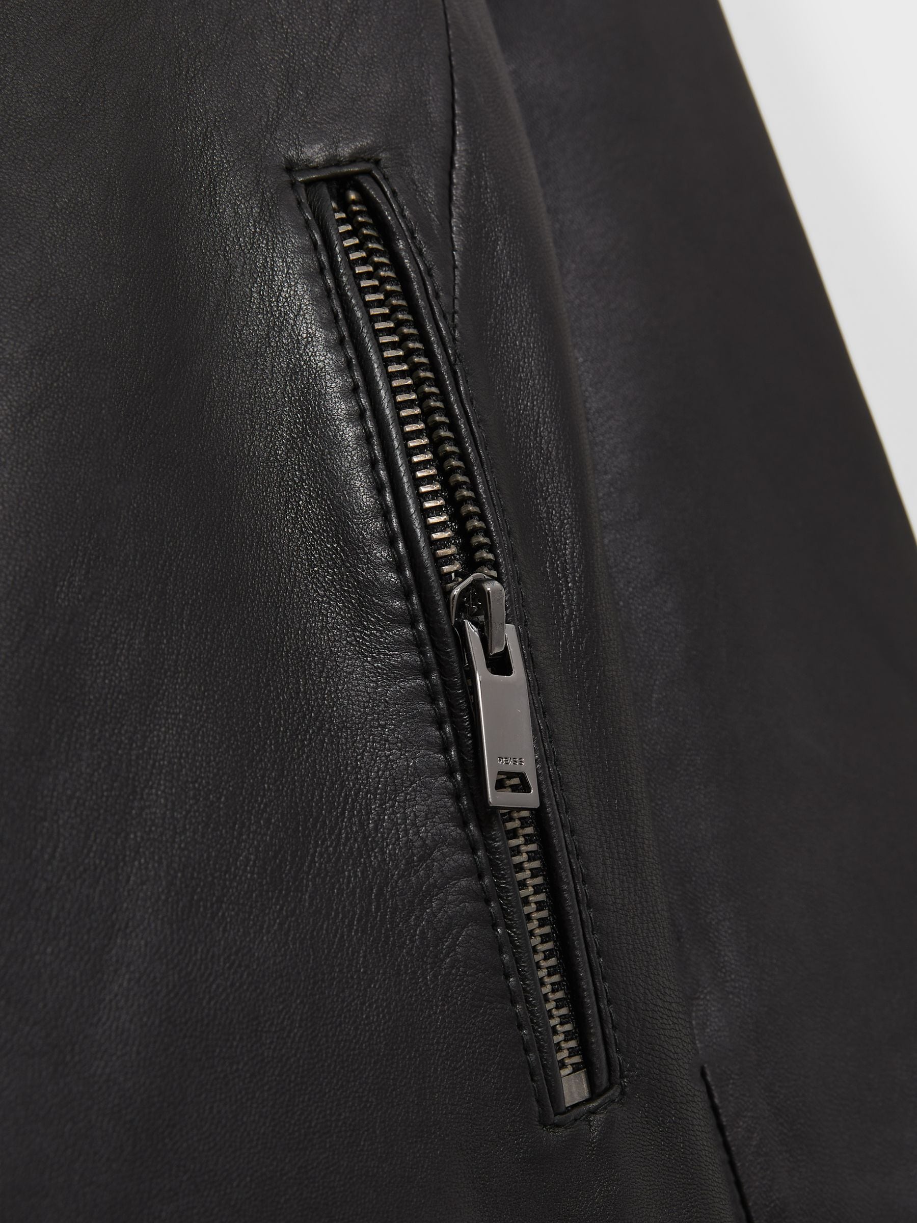 Buy Reiss Black Allie Leather Collarless Biker Jacket from