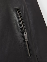 Reiss Black Allie Leather Collarless Biker Jacket - Image 7 of 7