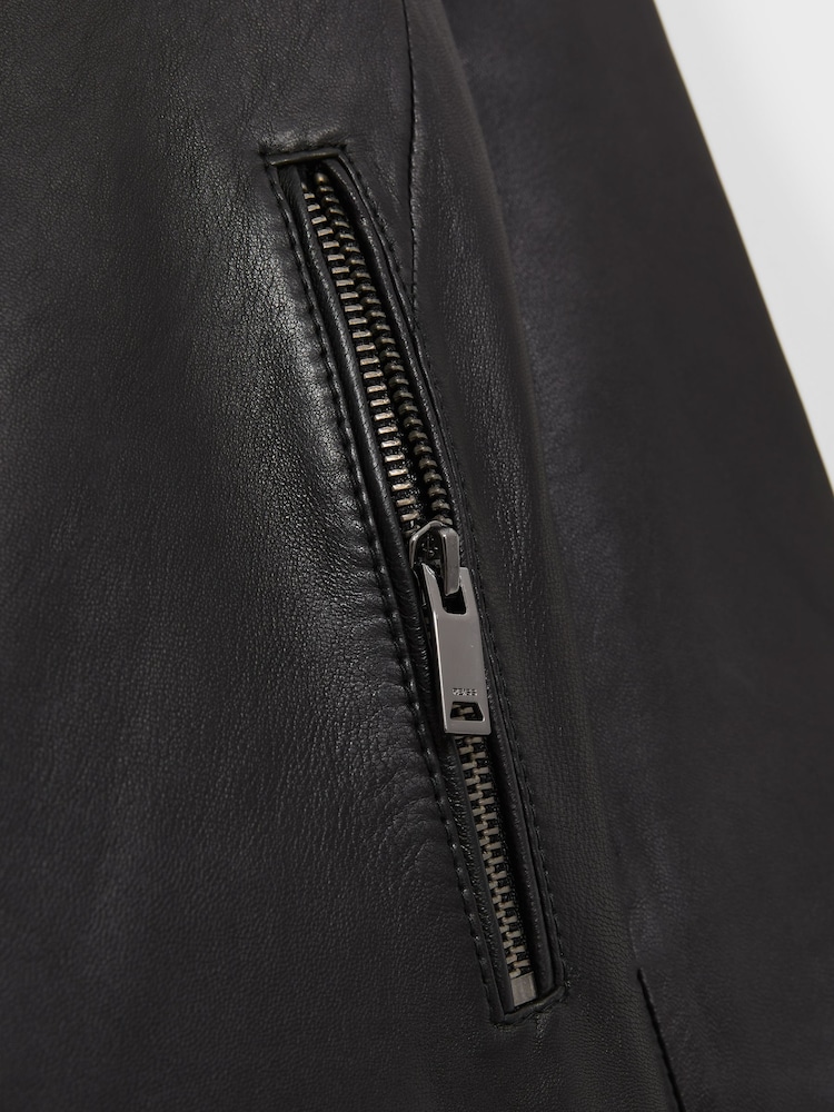 Reiss Black Allie Leather Collarless Biker Jacket - Image 7 of 7