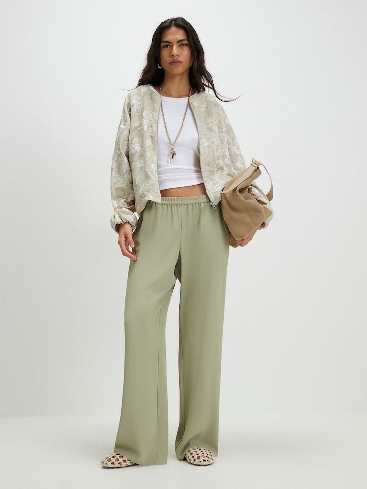 River Island Green Soft Crepe Pull On Wide Leg Trousers - Image 1 of 4 River Island Green Soft Crepe Pull On Wide Leg Trousers - Image 1 of 4