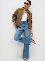 River Island Blue Petite High Rise Relaxed Flare Leg Jeans - Image 1 of 4