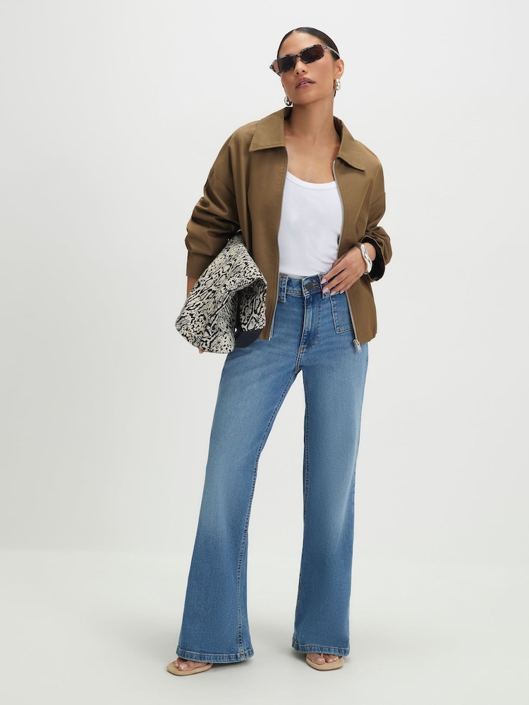 River Island Blue Petite High Rise Relaxed Flare Leg Jeans - Image 2 of 4 River Island Blue Petite High Rise Relaxed Flare Leg Jeans - Image 2 of 4