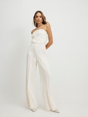 River Island Cream Sleeveless 3D Floral Bandeau Jumpsuit - Image 1 of 4