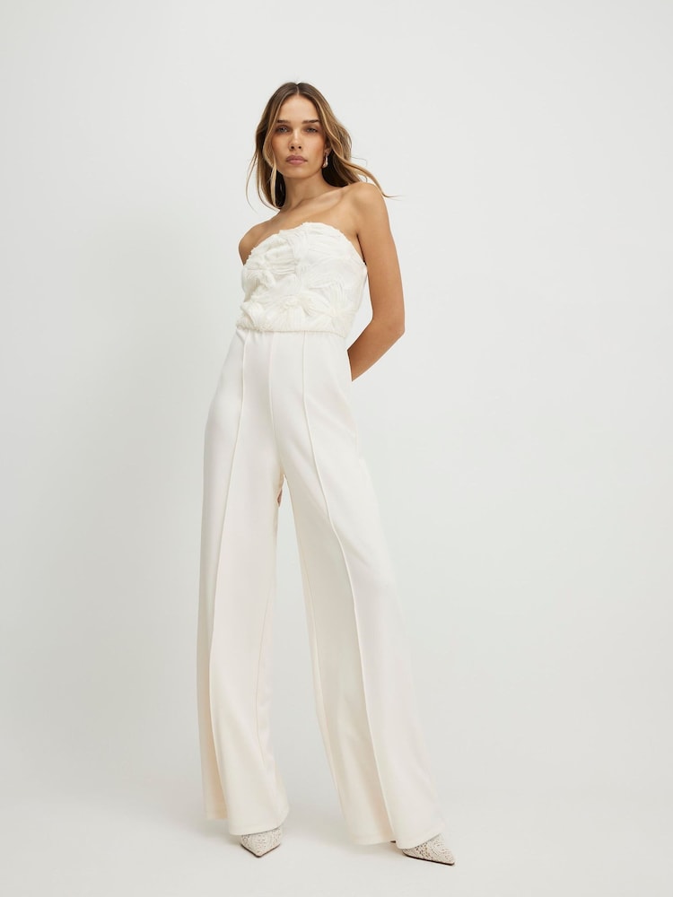 River Island Cream Sleeveless 3D Floral Bandeau Jumpsuit - Image 1 of 4
