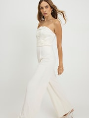 River Island Cream Sleeveless 3D Floral Bandeau Jumpsuit - Image 2 of 4