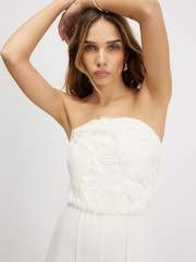 River Island Cream Sleeveless 3D Floral Bandeau Jumpsuit - Image 3 of 4