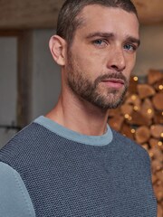 Blue Textured Knitted Jumper - Image 1 of 7