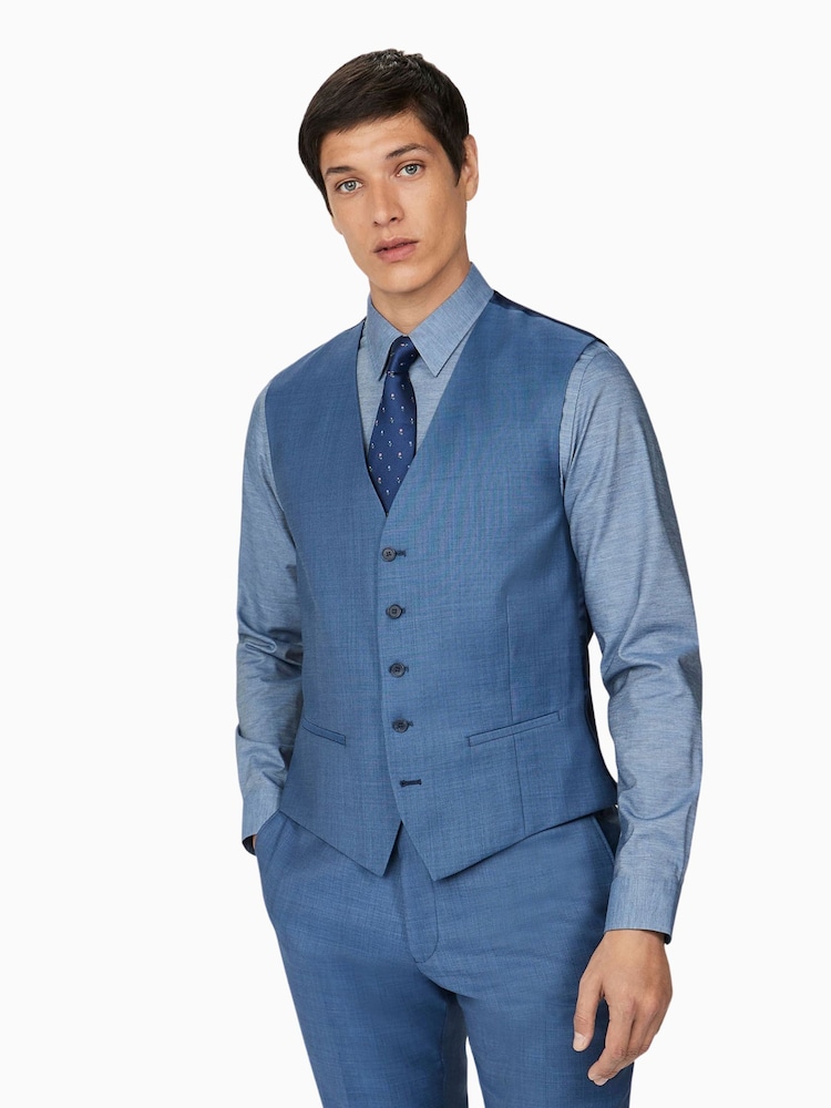 Ted Baker Light Blue Pick And Pick Slim Fit Waistcoat - Image 1 of 2