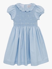 Trotters London Blue Willow Rose Hand Smocked 100% Cotton Dress - Image 1 of 3