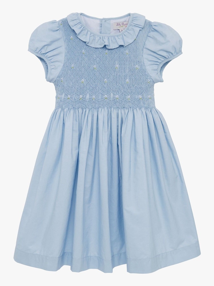 Trotters London Blue Willow Rose Hand Smocked 100% Cotton Dress - Image 1 of 3
